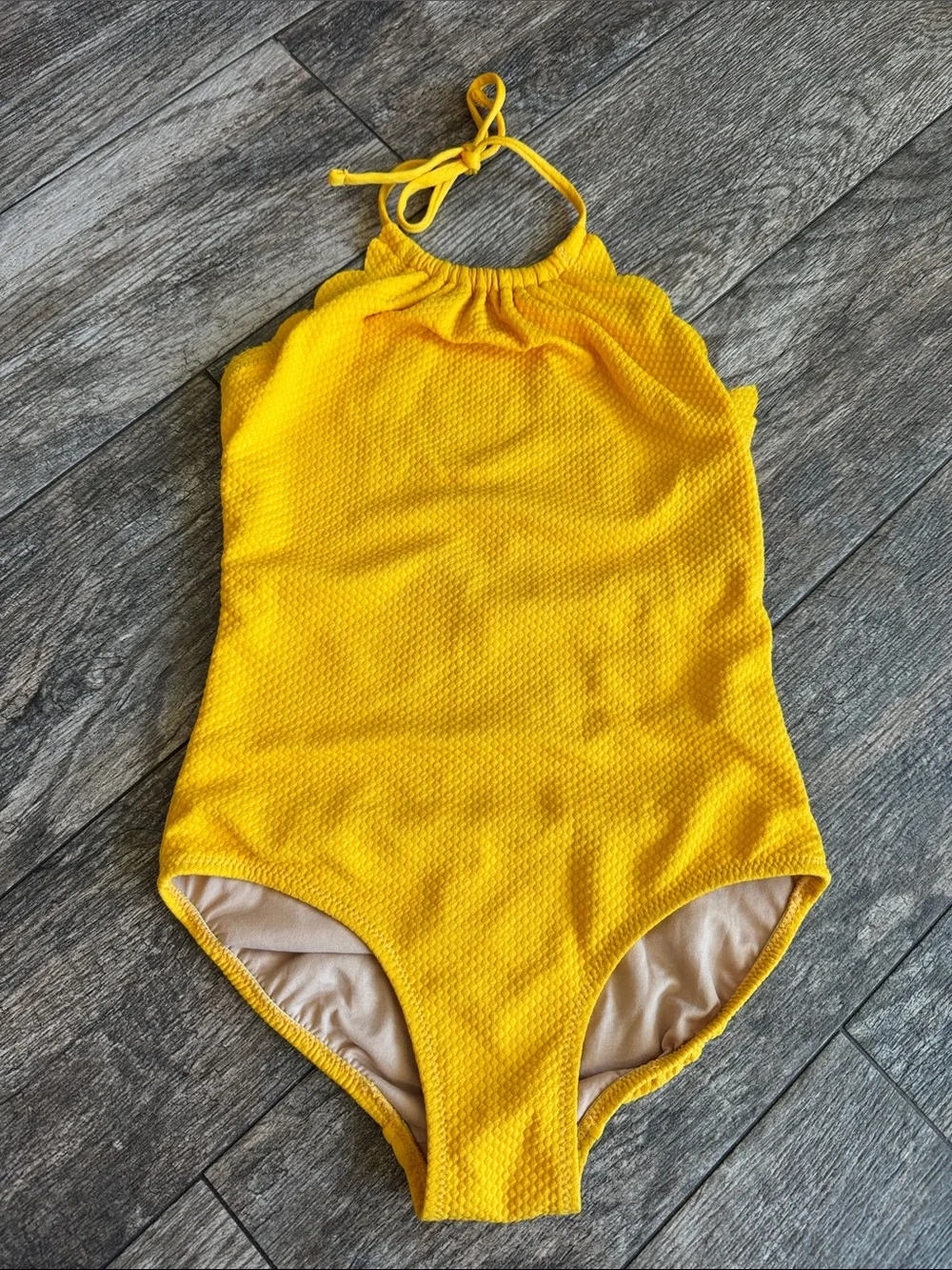 Old Navy Girls Yellow Textured Halter One-Piece Swimsuit